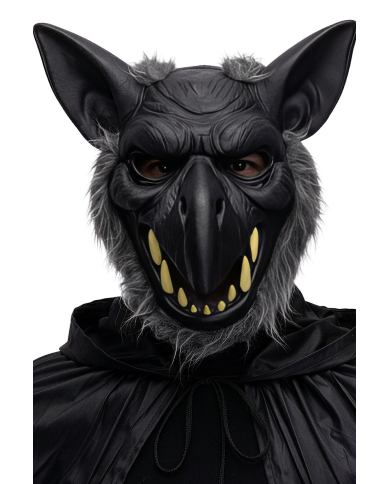 Masque de chacal en plastique avec fourroure, avec étiquette volante/étiequette